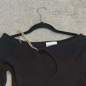 Black Long Sleeve Top with Chain Detail Size : S